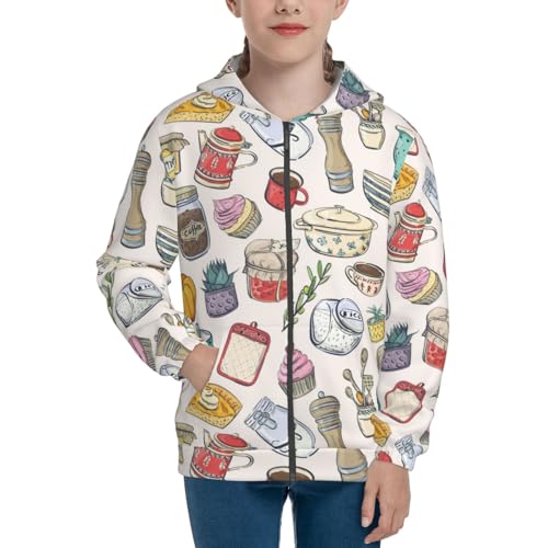Cooking Utensils Kids Pullover Hoodies Boys Zip Up Sweatshirts Girls Athletic Clothes with Pocket3