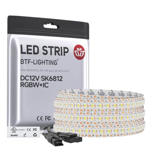 Image of BTF-LIGHTING SK6812(Similar WS2812B) UL Listed RGBW RGB+Cool White(6000K) Individually Addressable DC12V 3.28FT 144LED /m 4 Colors in 1 Light Dream LED Strip IP30 White PCB(No Adapter or Controller)