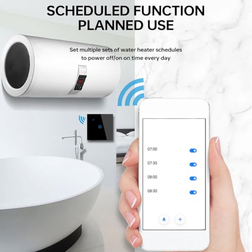 Acmerota Smart Immersion Heater Switch, Black WIFI Smart Wall Touch Boiler Switch 40A 8000W 2.4G WiFi Water Heater Timer Switch Works with Alexa Google Home and Smart Life APP Tuya APP - Image 4