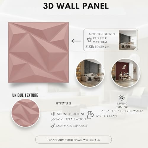 Image of Kayra Decor 3D PVC Wall Panel - Alps Design Blush Pink Color 19.7 inch x 19.7 inch (Pack of 40) - Covers 107.80 Sq. Ft.