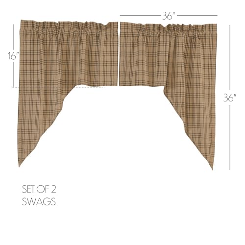 VHC-Brands-Farmhouse-Kitchen-Window-Curtains-Sawyer-Mill-Tan-Swag-Pair-One-Size-Charcoal-Black VHC Brands Farmhouse Kitchen Window Curtains Sawyer Mill Tan Swag Pair One Size Charcoal Black
