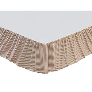 VHC Brands Ozark Ticking Striped Cotton Farmhouse Split Corners Gathered Accessory King Bed Skirt 78x80x16