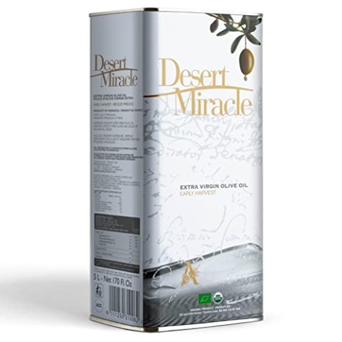 DESERT MIRACLE Cold Pressed Polyphenol Rich Moroccan Olive Oil, Extra Virgin Olive Oil with High Polyphenols, Organic, First Cold Pressed EVOO From Morocco, 5 Liter Can