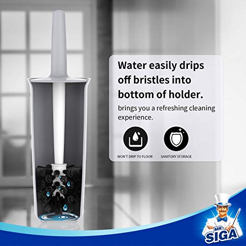 Image of MR.SIGA Toilet Bowl Brush and Holder for Bathroom, Silver, 1 Pack