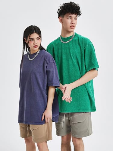 Image of Men's Oversized Cotton T-Shirts Loose Fit Vintage Washed Tee Unisex Short Sleeve Casual Shirts Tops
