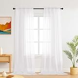 Simplebrand Weiße Transparente Vorhänge für das Schlafzimmer 106 x 229 cm 2 Paneele, lichtfilternde Stangentasche, Einfarbig Elegante Fenstervorhänge und Vorhänge für Wohnzimmer