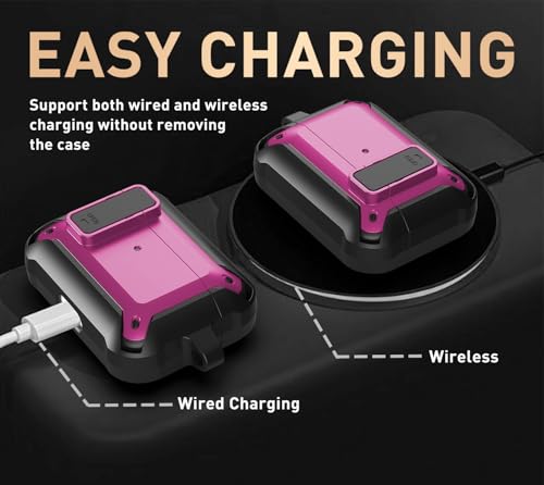 Image of Olytop for Airpods Pro 3 Case with Magnetic Automatic Lock, Rugged Apple Airpod Pro 3rd Generation Cover 2025, Armor Shockproof iPod Pro3 Gen Protective Shell with Carabiner&Cleaner kit, Black /Magenta