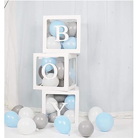 luckylibra Elephant Baby Shower Decorations For boy, B - O - Y Transparent Balloon Boxes & 30Pcs Latex Balloons Cover