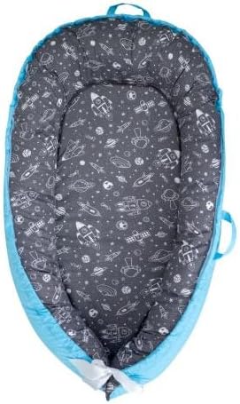 Baby Lounger (Blue/Grey, Outer Space) - for Newborns to Toddlers Between 0-24 Months + Portable + Water-Resistant + 100% Cotton