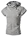 TheLees (4BS) Mens Buckle Zipper Slim Hoodie Cotton Solid Short sleeve T-shirts