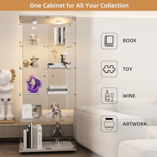 Image of Beauty4U Glass Display Cabinet with LED, 5-Shelf White Curio Cabinet
