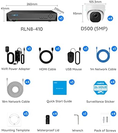 Reolink 4K NVR 5MP PoE CCTV Security Camera System, 8CH CCTV System with 2TB HDD NVR and 4X 5MP Motion Detection Outdoor PoE IP Cameras, 100ft Night Vision Remote Access,RLK8-520D4-5MP