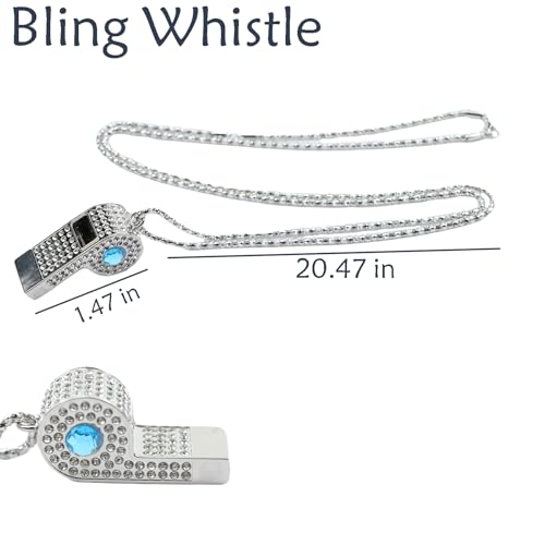 Silbato metálico azul con cadena y brillantes miniatura 2
