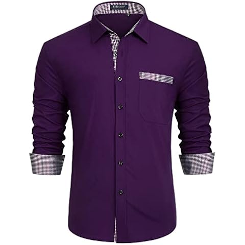Enlision Purple Dress Shirt Men Casual Inner Contrast Long Sleeve Shirts Button Down Regular Fit Shirt Classic Business Formal Wedding Houndstooth Collar M Cover