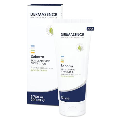 DERMASENCE Seborra Skin Clarifying Body Lotion 200 ml, Crema corpo purificante con 10% Acido Glicolico, Crema urea esfoliante contro impurità e acne, Crema viso e corpo levigante
