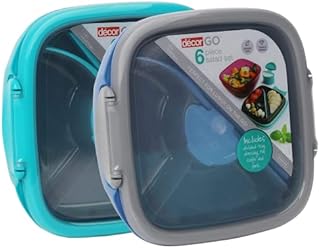 Décor Go salad lunch box 1.8L | 6 piece multi-compartment lunch box with removable tray, dip pot & cutlery set | Ideal for meal prep - Assorted Colour | 1.8 Litre