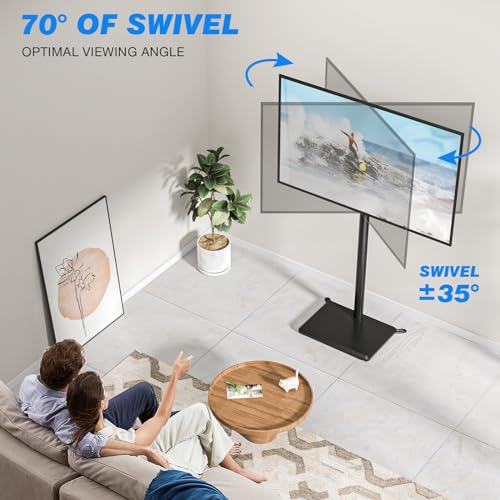 Rfiver Swivel Floor TV Stand with Mount for 32-60 inch TVs up to 88 lbs, Height Adjustable Tall TV Stand with Wood Base, Saving Space Design for Bedroom, Living Room and Corner, Max VESA 400x400mm by Rfiver - Image 3