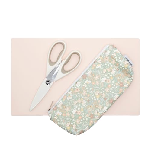 Yeah Baby Goods Toddler Restaurant Essentials Kit – Floral Baby Feeding Set w/Food Scissors, Silicone Placemat & Wipeable Zipper Tote