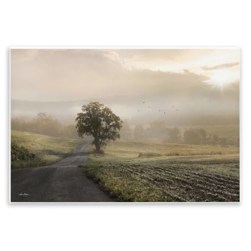 'Foggy Misty Morning Lone Tree Farmland Field'| Wall Plaque Art