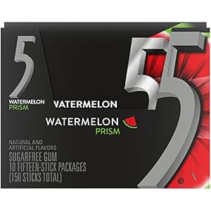Image of 5 GUM Watermelon Prism Sugar Free Chewing Gum, 15 pieces (10 pack)