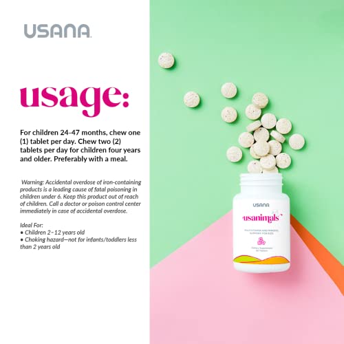 Usana Usanimals | Essentials Kid Friendly Supplements - Support An Already Healthy Immune Function And Brain Development *- 56 Tablets -Serving Size: 1 Tablet #TOP5
