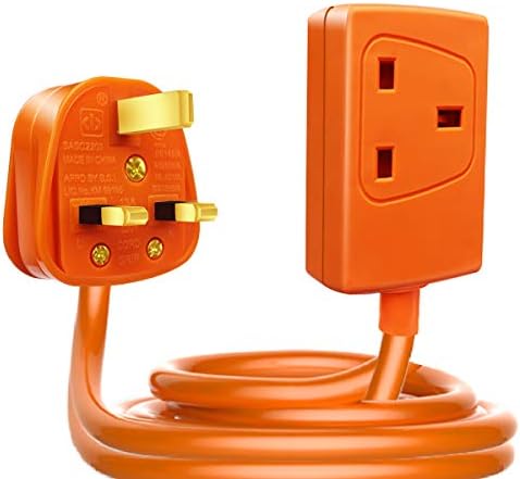 EXTRASTAR 1 Way Gang Single Socket Mains Power Extension Lead 13A Fused UK 3Pin Plug - 20 Metre Cable, Orange