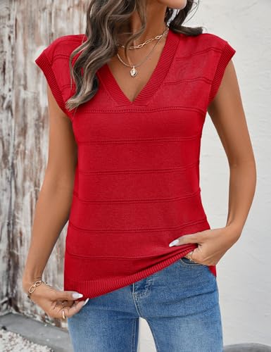 Image of AKEWEI Sweater Vest Women Sleeveless Knitted V Neck Cap Sleeve Pullover Tank Tops 2025 Summer Fall Fashion Causal Trendy