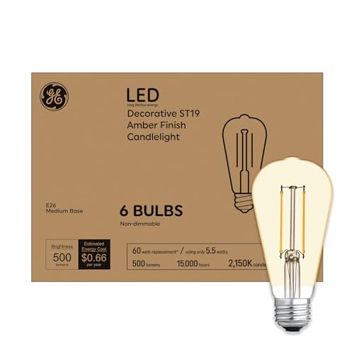 GE Vintage Style LED Light Bulbs, 60 Watt, Amber Finish,