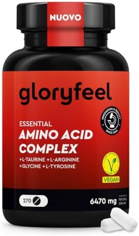 Aminoacidi Essenziali, Complesso ad Alto Dosaggio, 270 Compresse, 12 Aminoacidi (6.470 mg), EAA Amino 8 + L-Arginina, L-Carnitina, Taurina e Glicina, Vegan, Testato in Laboratorio, Senza Additivi Generico - integratore