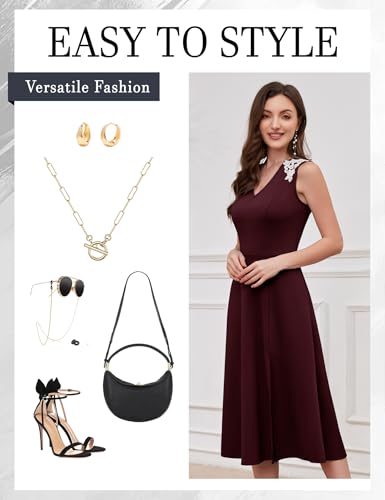 Image of Dressystar Sleeveless Cocktail Party Dress with Pocket 2025 Women V Neck Slit Tea Length Casual Dresses Work Wedding Guest