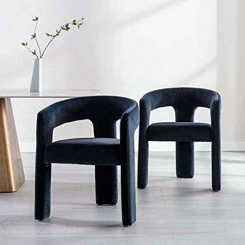 Wahson Set Of 3 Velvet Fabric Upholstered Open-Back Dining Chairs, Modern Kitchen Armchair For Dining Room, Black #TOP6