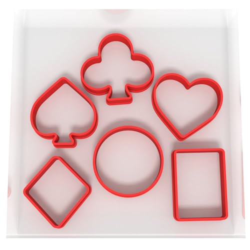 Custom Cutters Stampini a forma di carte da gioco, set di 6 piccole formine in plastica per cottura, fondente, argilla, pasticceria, glassa, gioielli, abiti (3 cm)