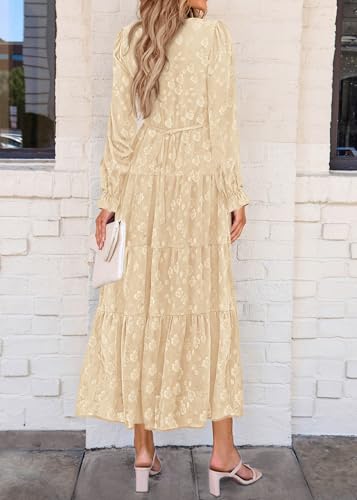 Image of KIRUNDO Spring Wedding Guest Dresses for Women 2026 Maxi Floral Long Sleeve Elegant Ruffle Tiered Flowy Party Long Dress