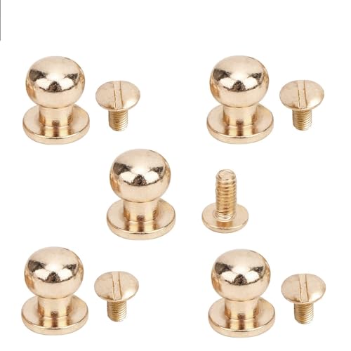 Auniwaig 8mm Round Head Button Stud Slotted Screws Nail Rivet Solid Brass Round Button Studs for DIY Leather Craft 5 Sets