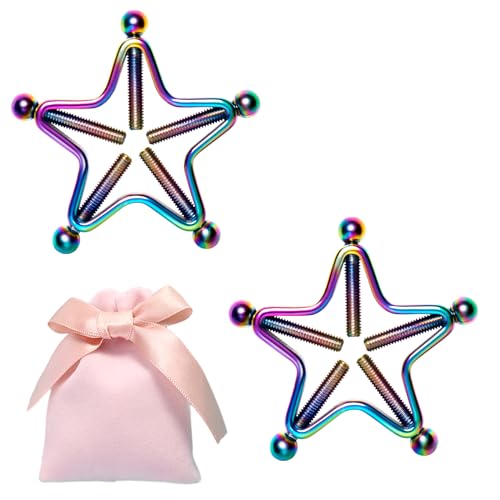 Aiuapaed 2 Pack Nipple Clamps Rings For Women - Stainless Steel Non-piercing Nipple Jewelry Sexy Body Nipple Jewelry With 4pcs Adjustable Pressure Screw Nipple Ring (Colorful stars)