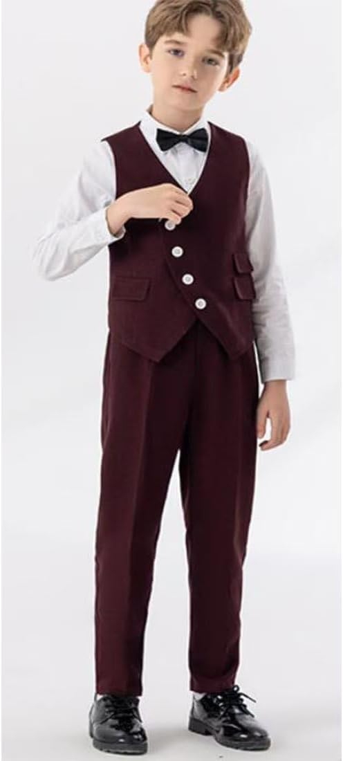 Mi Bo Tong Boys Formal Suit Sets Solid Jacket Pants Irregular Vest 3 Piece for Boy Slim Fit Kids Party Suit