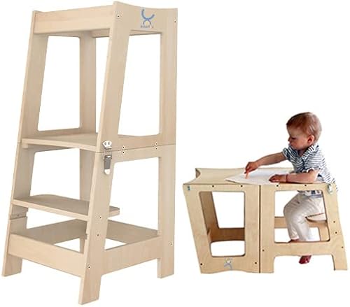 XIHAToy Learning Tower for Kids Kitchen Helper Step Stool for Toddlers Child Kitchen Stool Helper Folded Step-Up Standing Tower (Natural)