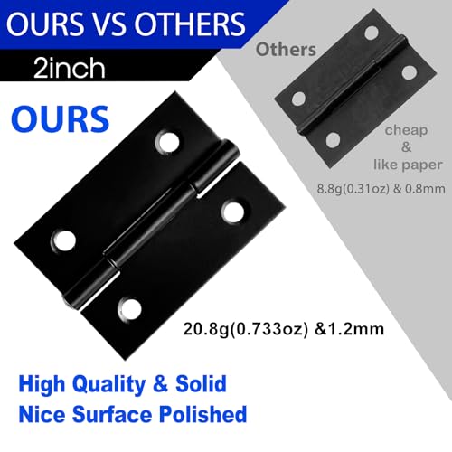 12 PCS 2 inches Black Door Hinge Cabinet Hinges Stainless Steel Butt Hinges Home Furniture Hinges Bisagras for Door, Window, Case Lid, Wooden Box Chest with 72 Mounting Screws, Black - Image 2