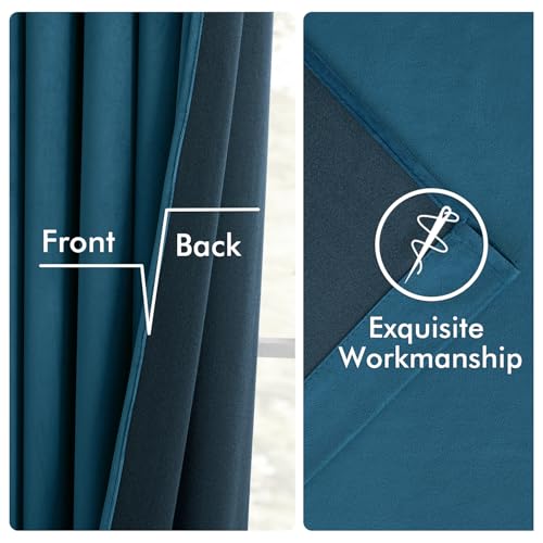 Image of MIULEE Velvet Curtains 50W x 90L 2 Panels Peacock Blue Blackout Curtains | Luxury velvet fabric, pinch pleat design, back tab hooks, thermal insulated, blackout light blocking, for living room bedroom