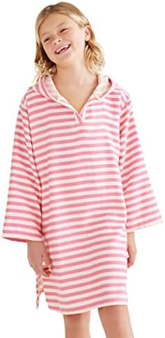 SAMMIMIS Kids Hooded Towel Beach Cover Up, 100% Turkish Cotton, Premium Quality Swim Robe Poncho for Girls & Boys (Pink/White, S)