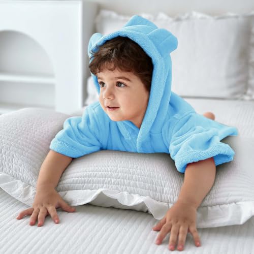 VOOVA & MOVAS Blue Baby Hooded Towel for Boys and Girls | 100% Cotton Newborn Towel | Ultra Soft Absorbent Infant Hooded Towel | Bear Ear, 0-24 Months for Bath Pool Beach by VOOVA & MOVAS - Image 4