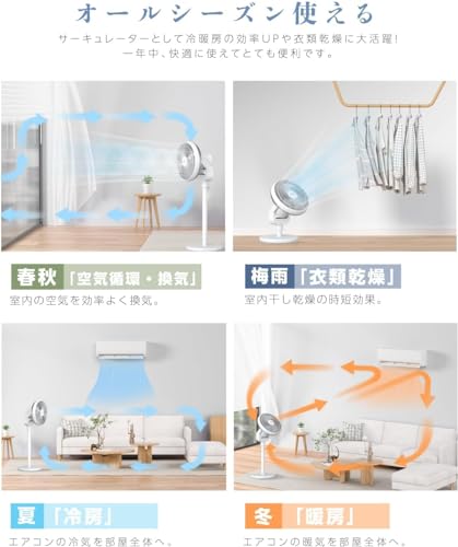 【ｈｉｄｅｍａｓａ】 扇風機 dcモーター【3D自動首振り・静音設計】パワフル送風 風量6段階 リモコン付 6枚羽根 3段階高さ調節可能 上下左右首振り 軽量 省エネ 自動offタイマー 節電 お手入れ簡単 コンパクト収納 換気 dcファン リビング/寝室/キッチン/会議室 暑さ対策（ホワイト）