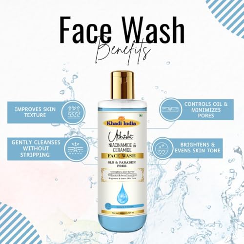 Image of Khadi Niacinamide & Ceramide Face Wash 200ml | Deep Cleansing for Glowing Skin | Oil Control, Acne Care & Pore Minimizer | SLS & Paraben Free | All Skin Types | Face Wash for Men & Women