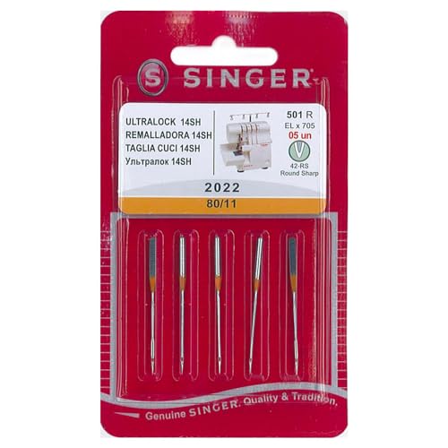 Singer - Singer overlocknadeln 2022 80/11 Aiguille, métal, Argent, 0,1 x 0,1 x 4 cm, Lot de 5 unités