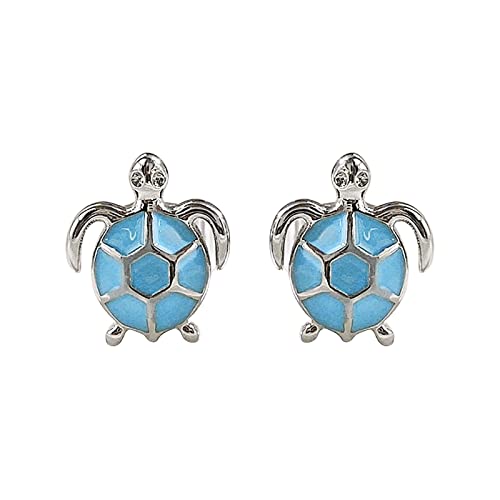 Boucles d'oreilles tortue bleue créoles argent 925 plaqué platine