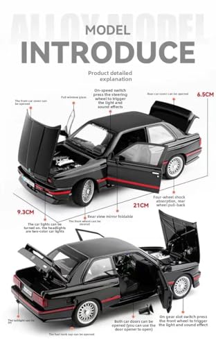 Image of VARIYA ENTERPRISE Exclusive Alloy Metal Pull Back Die-Cast Car Diecast Metal Pullback Toy Car with Openable 6 Doors,Light Music Boys Gifts Toys (1:24 B-M-W M3 E30 - Black)