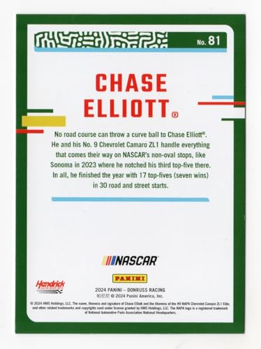 AUTOGRAPHED Chase Elliott 2024 Donruss Racing (#9 NAPA Next Gen Car) Signed NASCAR Collectible Trading Card with COA