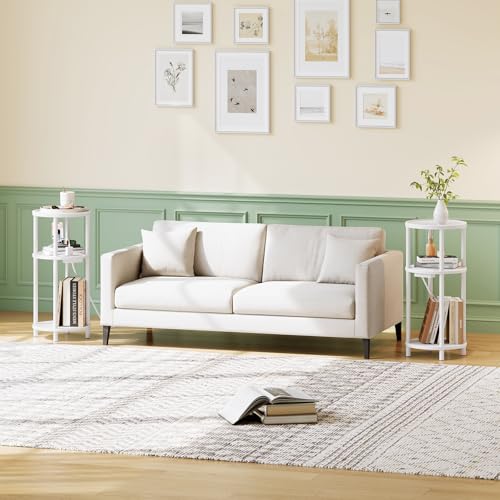HOOBRO Small Round Side Table with Charging Station, 3-Tier Round Bamboo End Table, Compact Sofa Bedside Table for Small Space, Easy Assembly, for Living Room, Bedroom, Apartment, White WT152UBZ01 by HOOBRO - Image 2