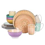 vancasso Tafelservice Porzellan, Tulip Elegantes Geschirrset, 16 teilig Kombiservice Serie Mandala, mit Speiseteller, Dessertteller, Müslischalen und Kaffeebecher für 4 Personen