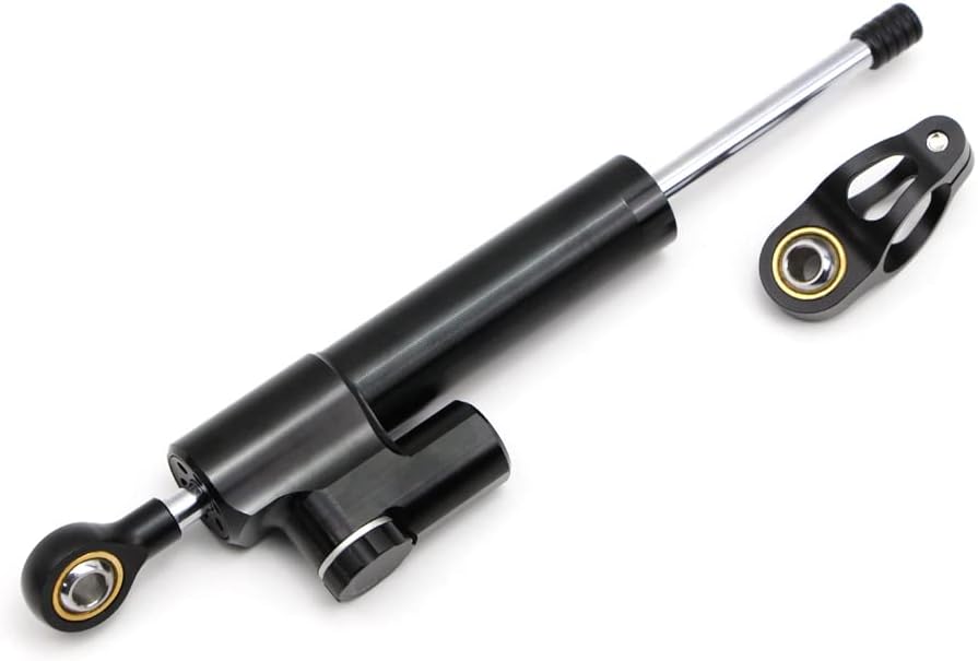 Dreamseek Motorcycle Steering Damper Adjustable Stabilizer Universal for Harley Honda Yamaha Kawasaki Suzuki Aprilla KTM BMW Ducati Scrambler Linear Reversed Safety Control CNC Aluminum (Black)
